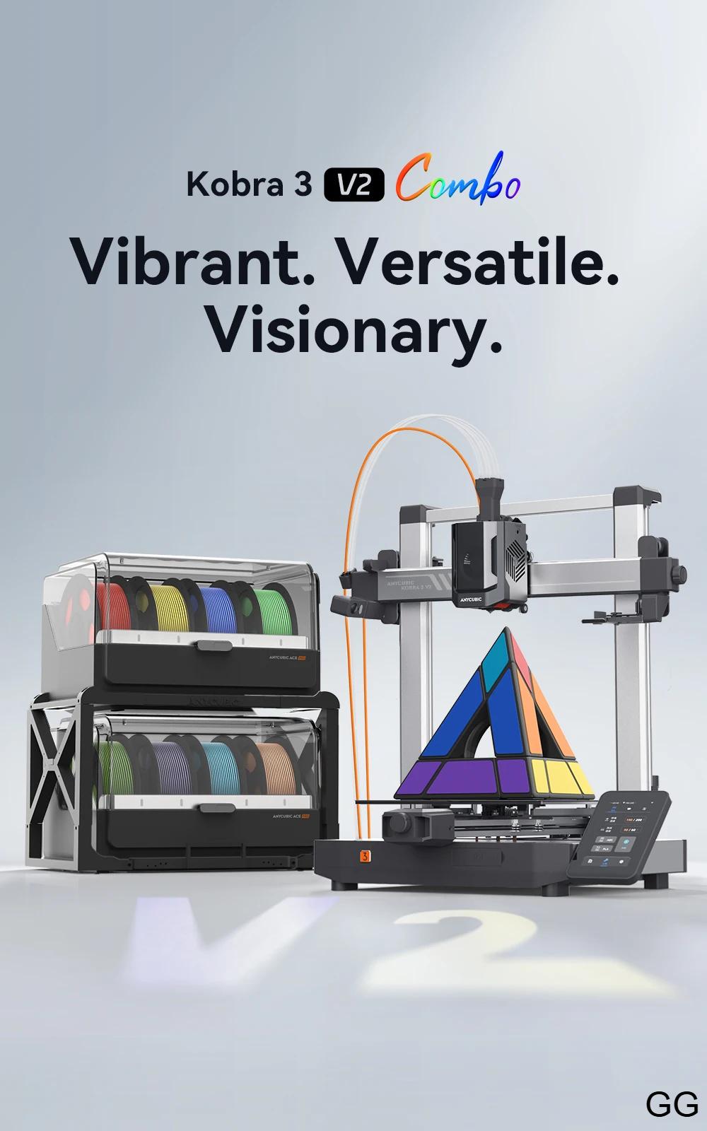 ANYCUBIC Kobra 3 V2 Combo AE Version 600mm/s Fast Printing 3D Printer 8 Colors Filament Auto Drying APP Control 3D Printer ANYCUBIC Kobra 3 V2 Combo AE Version 600mm/s Fast Printing 3D Printer 8 Colors Filament Auto Drying APP Control 3D Printer