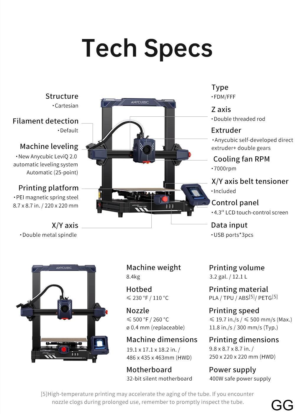 ANYCUBIC Kobra 2 Pro 500mm/s Maximum Printing Speed FDM 3d Printer 25-Point Automatic Leveling With 9.8 x8.7 x 8.7in Print Size ANYCUBIC Kobra 2 Pro 500mm/s Maximum Printing Speed FDM 3d Printer 25-Point Automatic Leveling With 9.8 x8.7 x 8.7in Print Size
